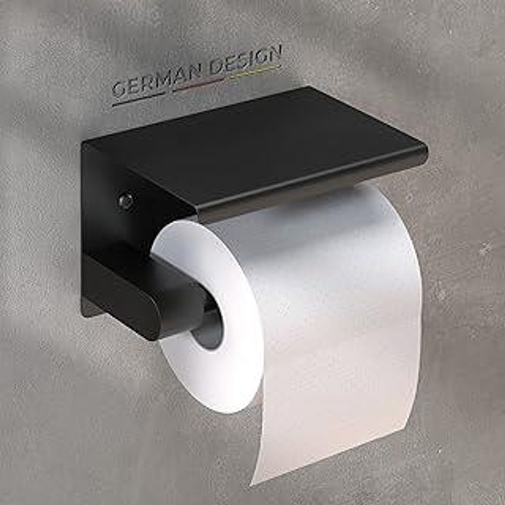 husmanToilettenpapierhalter ohne Bohren | Klorollenhalter aus hochwertigem Edelstahl Matt-Schwarz mit Ablage | Toilettenpapierhalter schwarz Klopap...