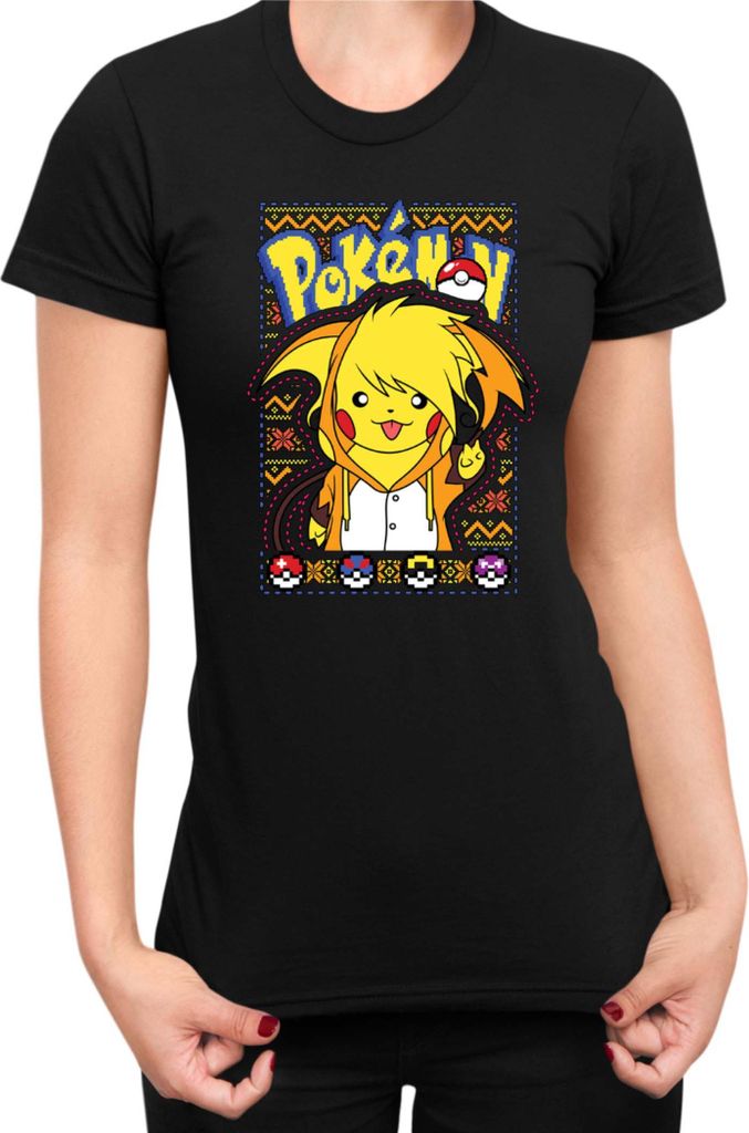 Damen T-Shirt Japan Manga Anime Comics Pokemon 033, Lady S / Schwarz