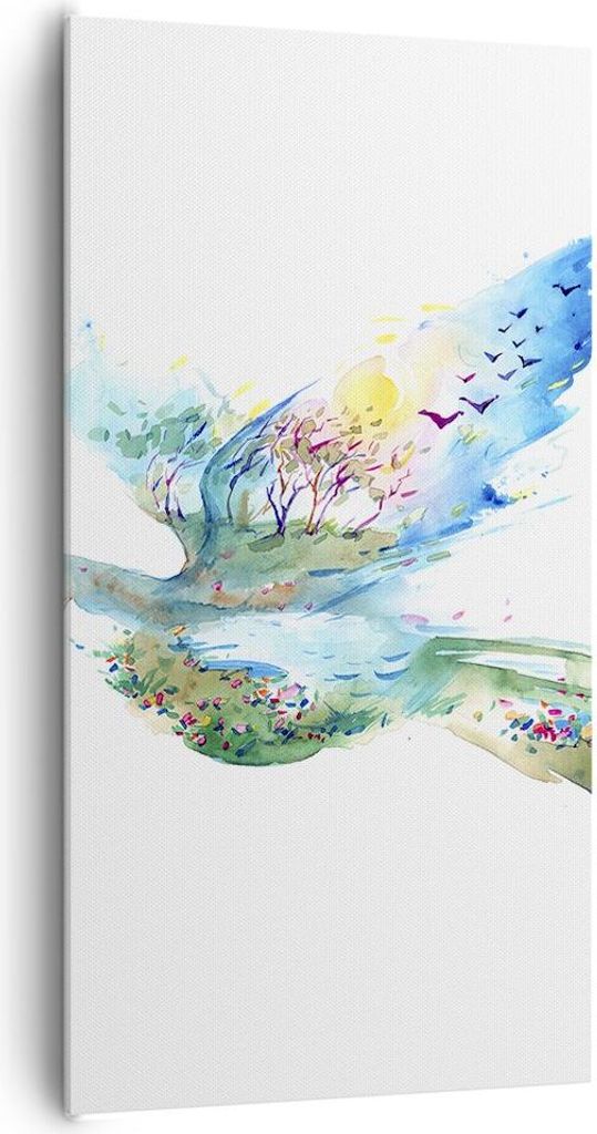 Bild auf Leinwand - Leinwandbild - Abstraktion Vogel Natur Bewegung - 65x120cm - Wand Bild - Wanddeko - Leinwanddruck - Bilder - Kunstdruck - Leinw...