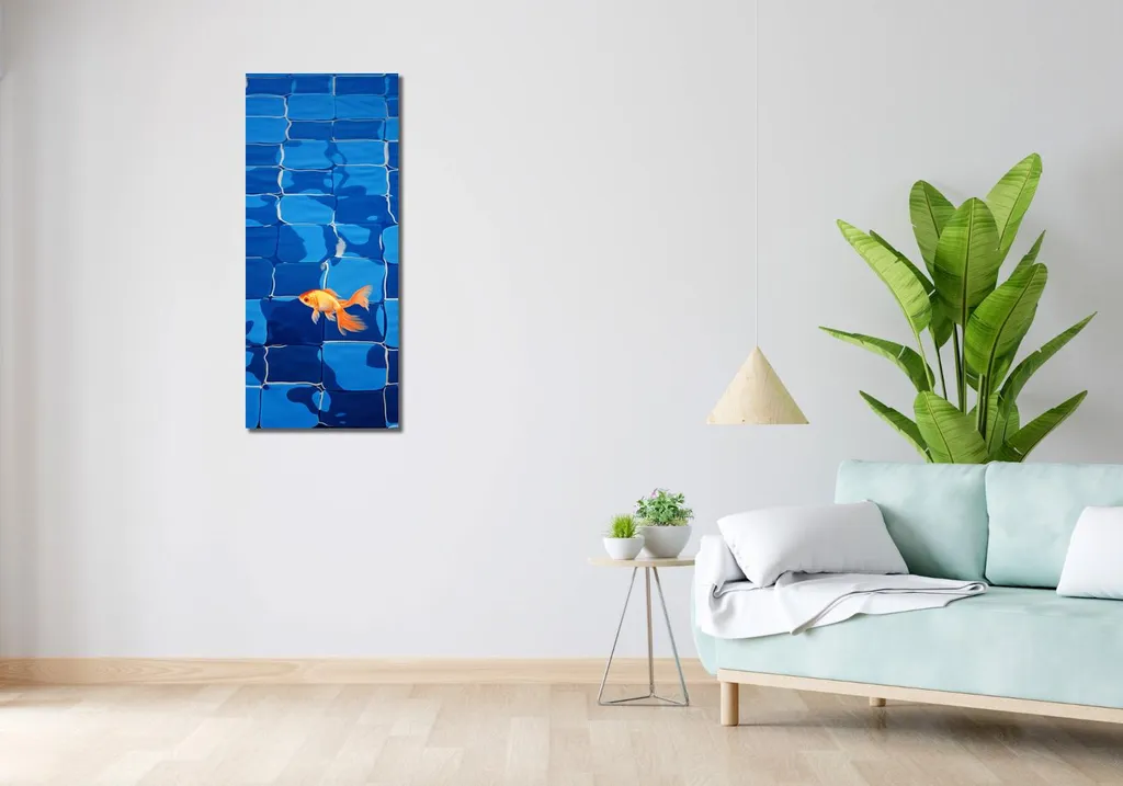 Tableau vertical Solitude dorée 40x100 cm texture cuir de poisson