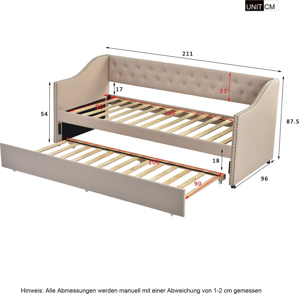 Łóżko dzienne Merax 90x200cm rozkładana sofa z wysuwaną Zdjęcie produktu 6