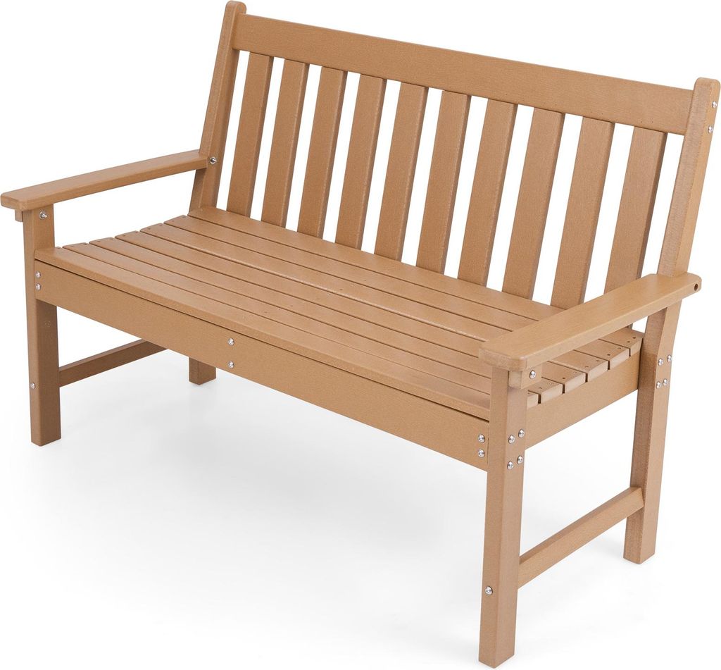 Gartenbank für 2 Personen, Parkbank aus Kunststoff mit hoher Rückenlehne, Außenbank, wetterfest, für Garten, Terrasse, 132 x 65 x 91 cm (Natur)