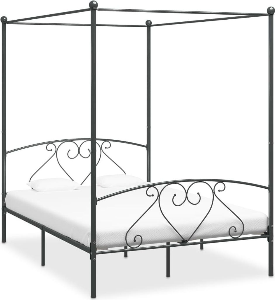 The Living Store Himmelbett-Gestell Grau Metall 140 x 200 cm