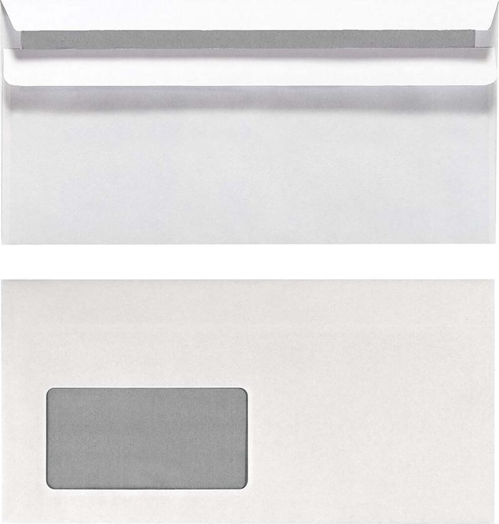 Two views of a white envelope with a window.