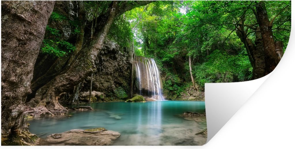 MuchoWow Wandtattoo Wandsticker Wandaufkleber Dschungel - Wasserfall - Pflanzen - Wasser - Natur 120x60 cm Selbstklebend und Repositionierbar - S...
