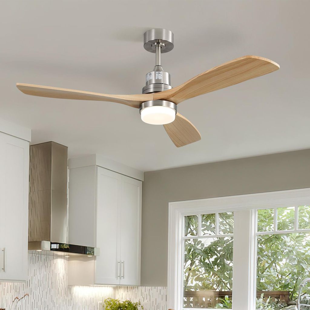 Sofucor Deckenventilator, Classic, 132cm, Holzflügel, mit Licht, Nickel-Naturholz