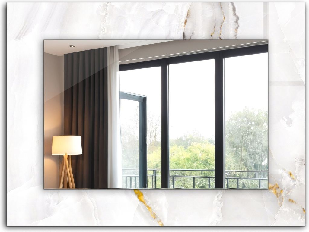 Bedruckter Spiegel - Wandspiegel - Dekorativer - Modern - 80x60 cm - Weißes Marmormuster