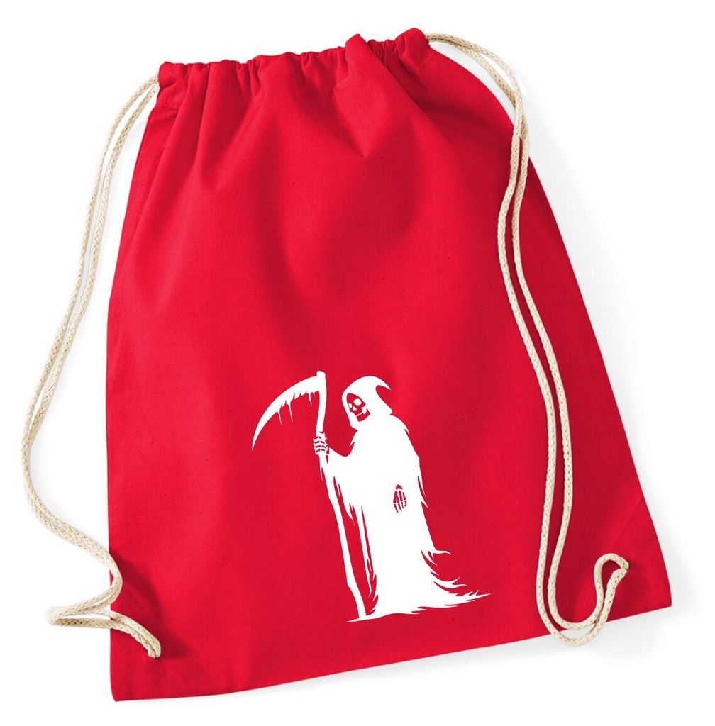 Huuraa Turnbeutel Sensenmann Tod 12 Liter Classic Red Baumwolle Rucksack Geschenkidee