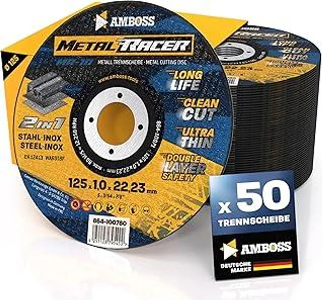 Set 50 Dischi AMBOSS 125x1x22.23 mm per Acciaio e Inox