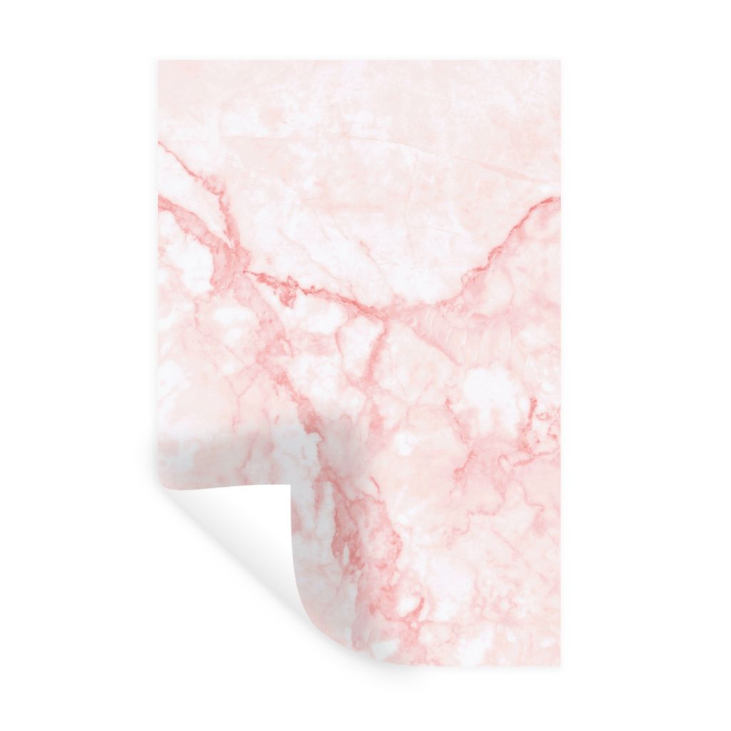MuchoWow Wandtattoo Wandsticker Wandaufkleber Marmor - Weiß - Rosa - Chic 20x30 cm Selbstklebend und Repositionierbar - Sticker - Dekorfolie