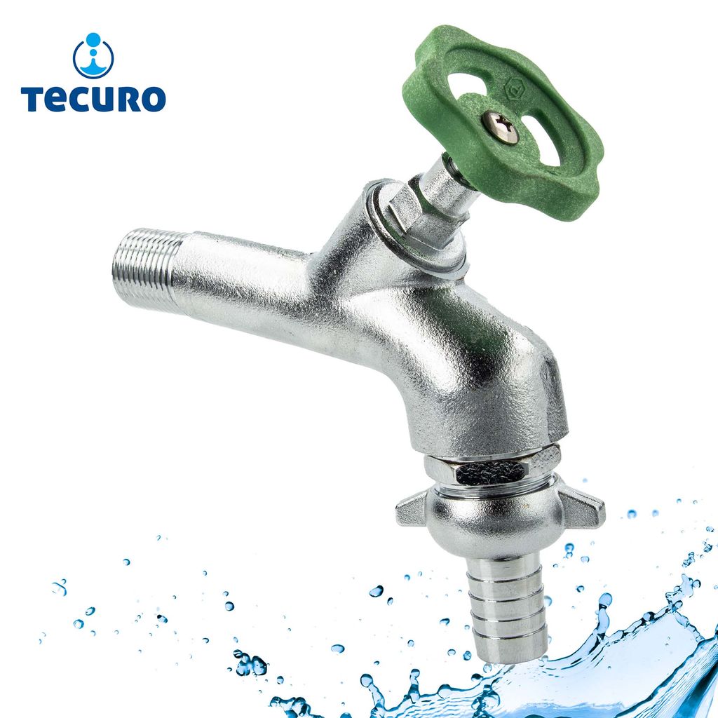 tecuro Auslaufventil 1/2 Zoll, Handrad-Oberteil, Schlauchtülle - Messing mattverchromt