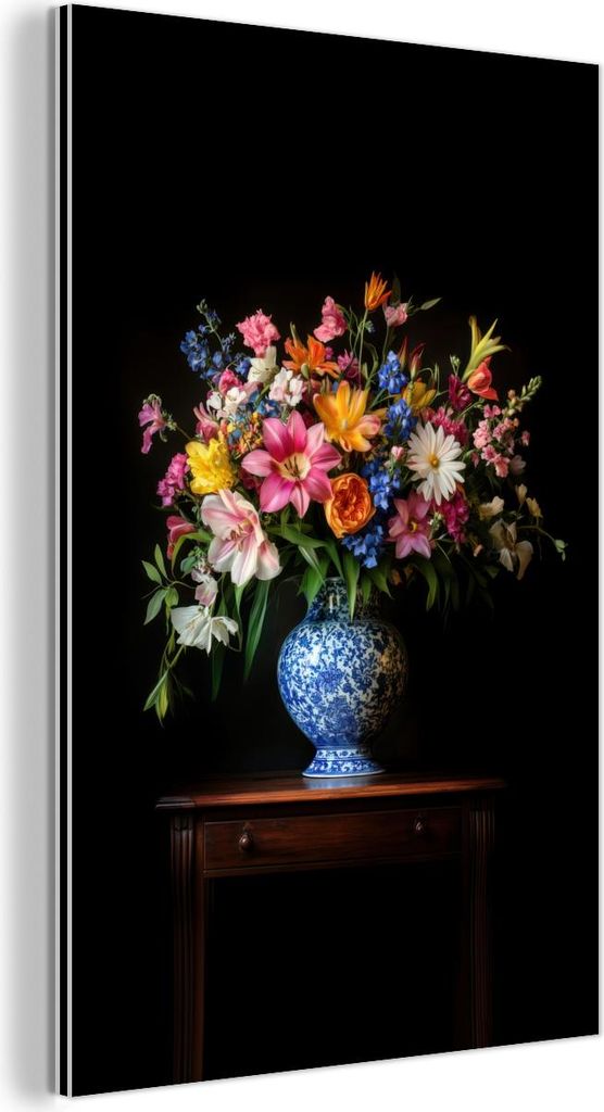 MuchoWow Wanddekoration Metall Metallbild Wandkunst 80x120 cm Farbe - Vase - Blumen - Blumenstrauß MuchoWow Aluminium Gemälde - Bilder