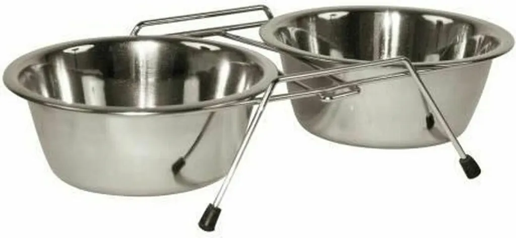 Double écuelle pour chien en inox 2x900ml avec support métallique stable