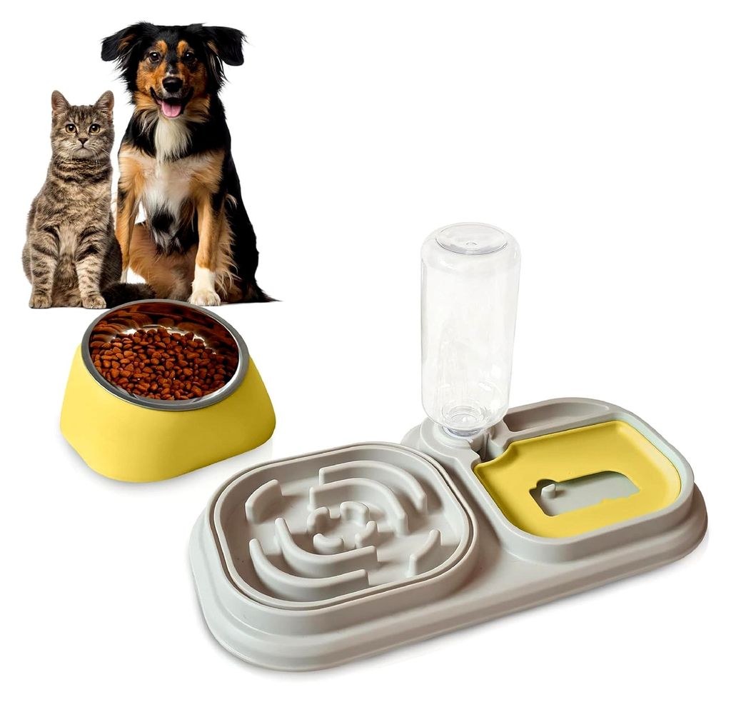 Fressnapf für Katzen und kleine Hunde - Doppelnapf für Trocken- und Nassfutter mit automatischem Wasserspender - Antischlingnapf - Erhöhter Napf...