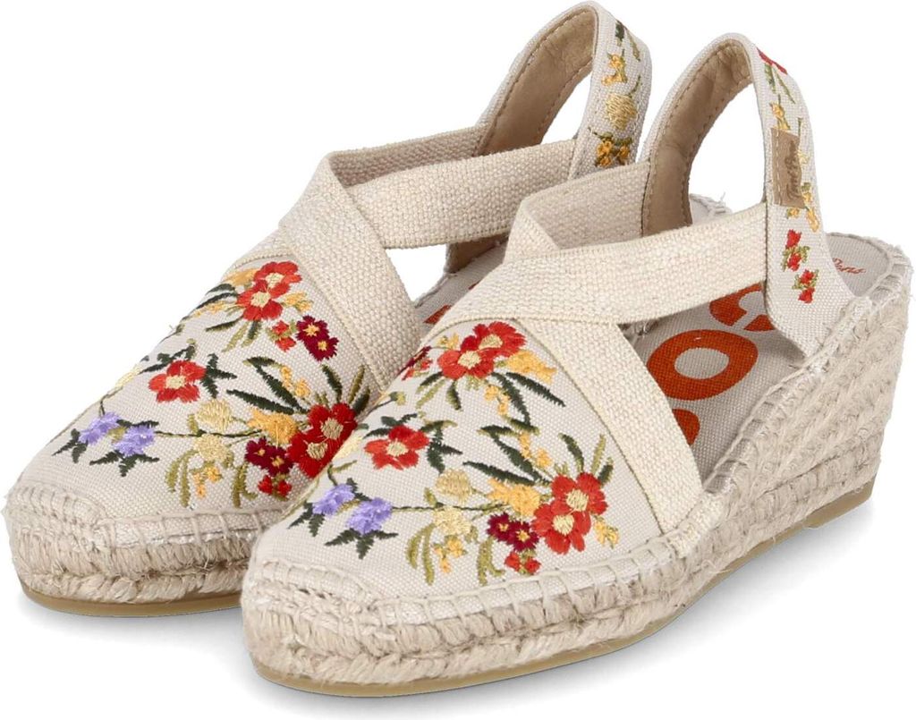 Toni Pons Damen Keilsandaletten MONTJOI Beige Bunt Textil Blumenstickerei Größe: 40