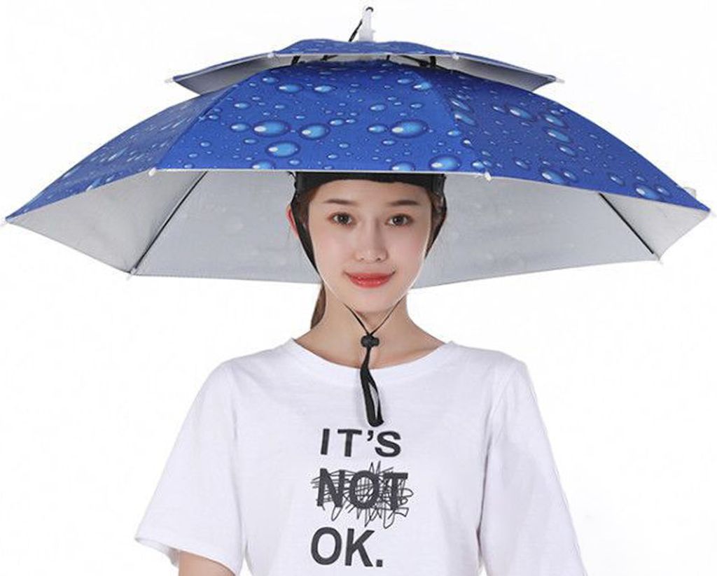 DOUBLE HAT -Regenschirm bequeme offene Belüftung Regendicht Oxford Stoff Fischereigolf Regenschirm Hut für Outdoor -Aktivitäten-Dunkelblau