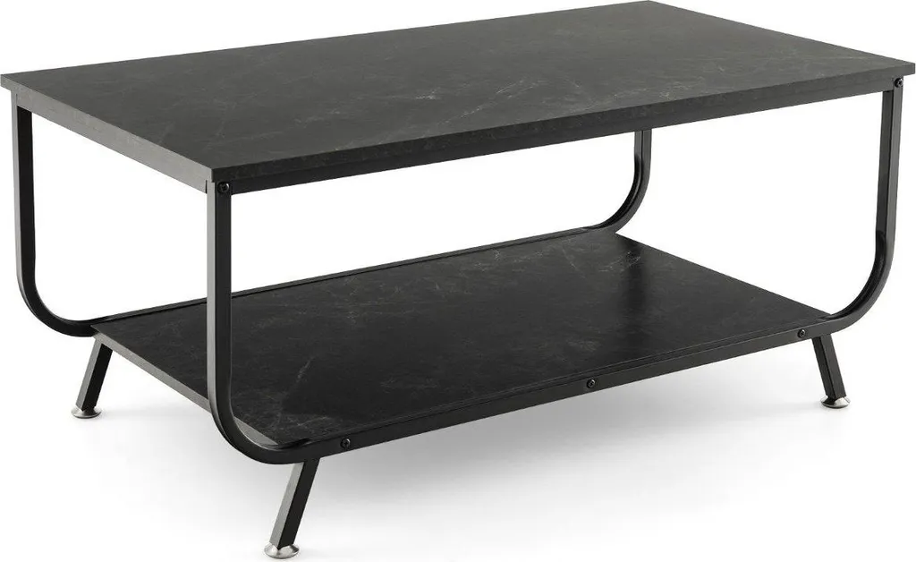 Table de salon rectangulaire en marbre noir avec double plateau chic
