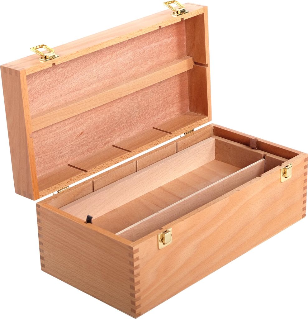 Pinselkasten aus Holz | 40x20x15 cm, Buche | Künstlerbox für Pinsel