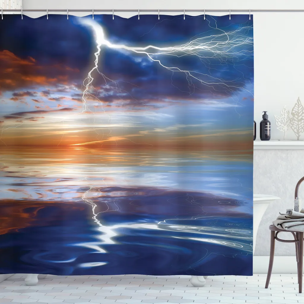 Rideau de Douche Anti-Moisissure Océan Orange et Bleu 175x240 avec Anneaux