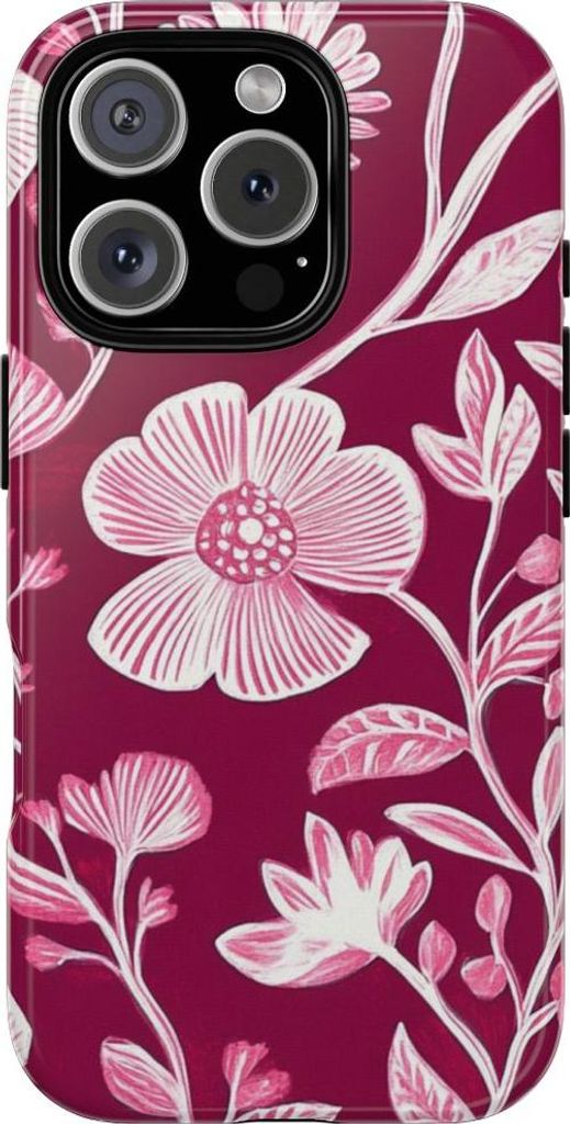 Elegantes Blumenmuster in Rosa und Weiß – Hülle Kompatibel mit iPhone 16 Pro