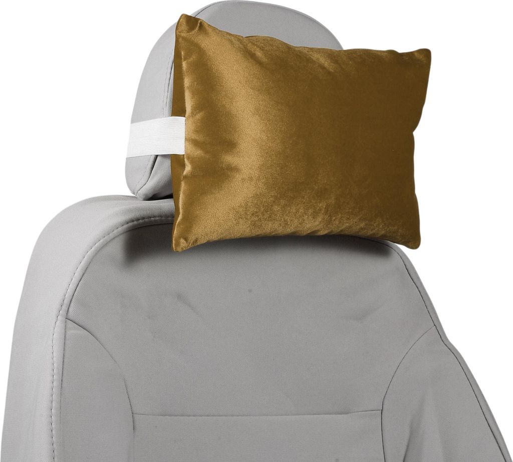 Auto Kopfstütze Kissen Ergonomisches Komfortables Nackenstütze Kissen Italienischer Samt/Gedächtnisschaum Einstellbare Breite Gold Ton 1Stk für...