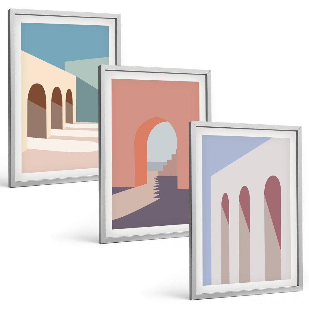Bilder Set 3-teilig im silbergerahmten Rahmen – Wandbilder 3 Stück – gerahmte Poster für Wohnzimmer, Schlafzimmer und Flur – 40x60 cm – A...