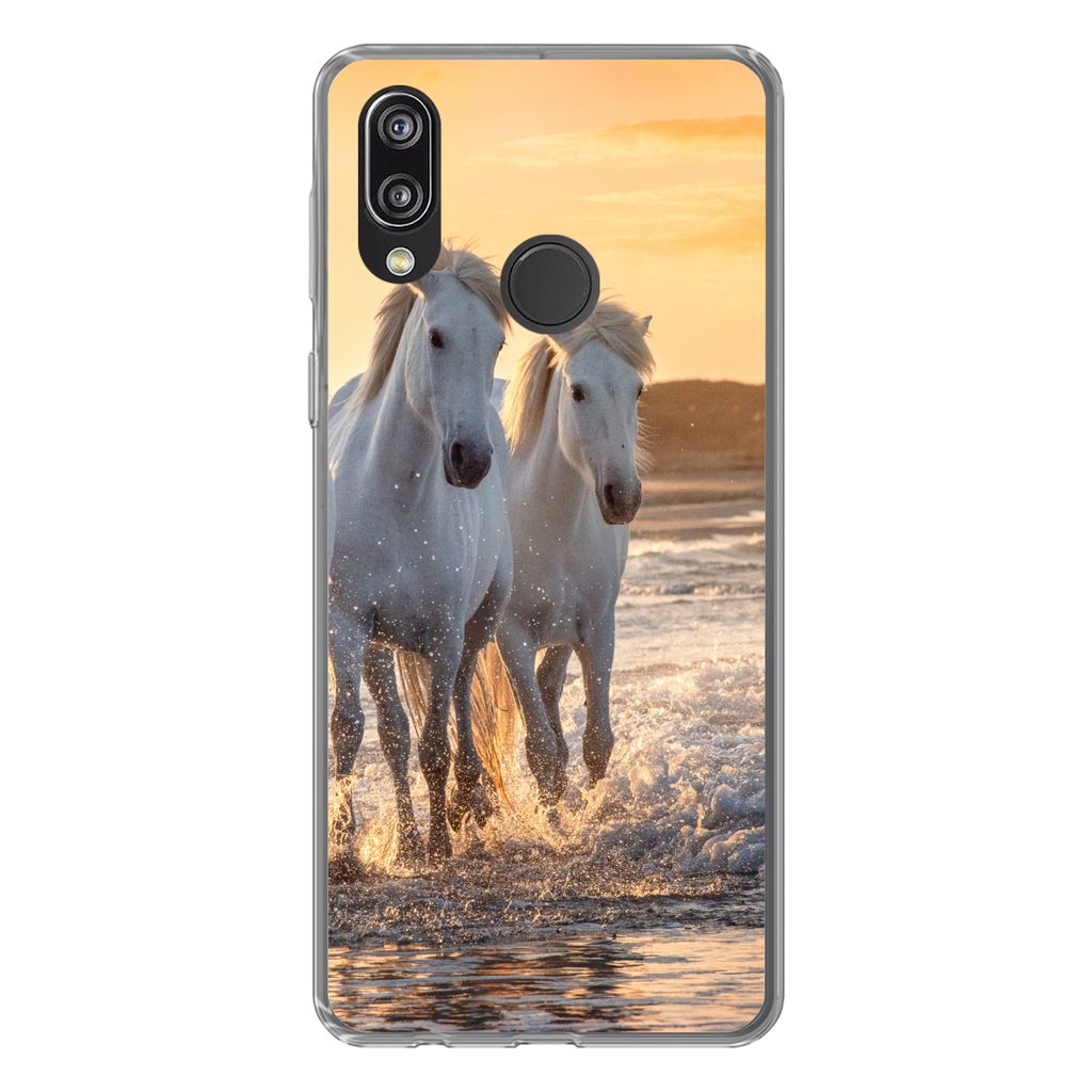 MuchoWow Handyhülle Schutzhülle Hülle für Huawei P20 Lite (2020) Pferde - Wasser - Strand - Tiere Silikon Softcase Handy Hülle - Kartenhalter