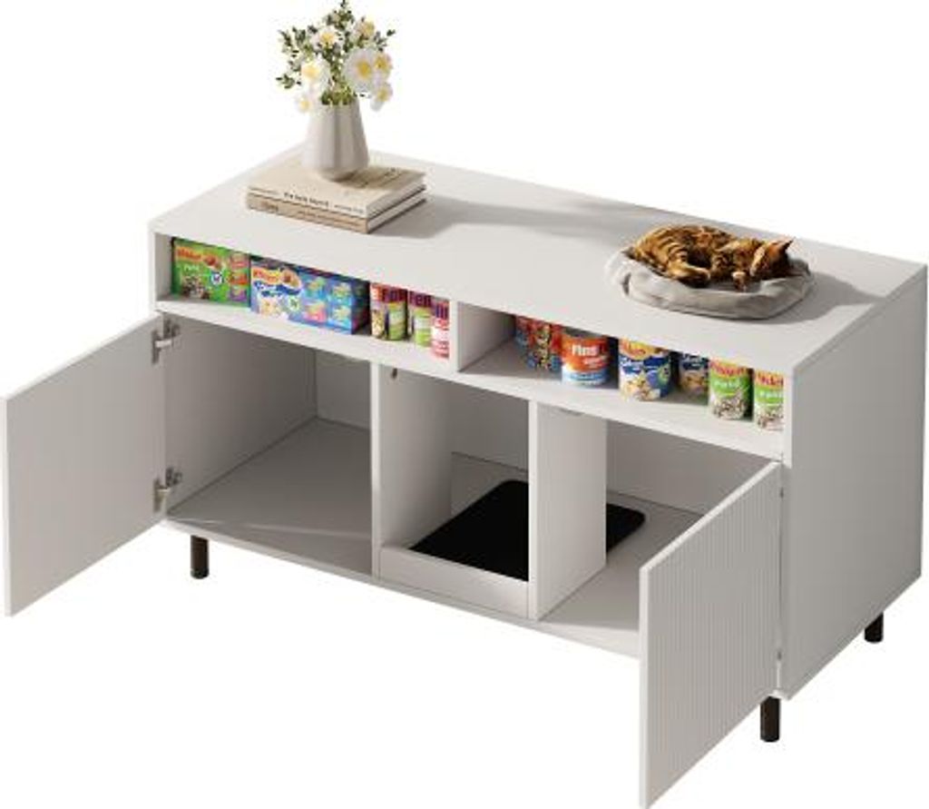 Katzentoiletten Schrank 120x50x66 cm Weiss Mit Sandauffangmatte Ablage Haustierschrank Sideboard TV Schrank Ohne Katzenstreuwanne