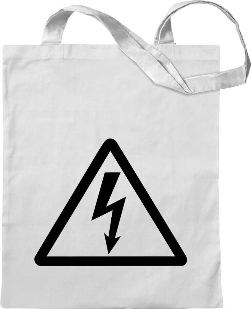 Kiwistar - Baumwolltasche - weiss - Achtung Hochspannung - Tragetasche Stoffbeutel Umhängetasche Langer Henkel