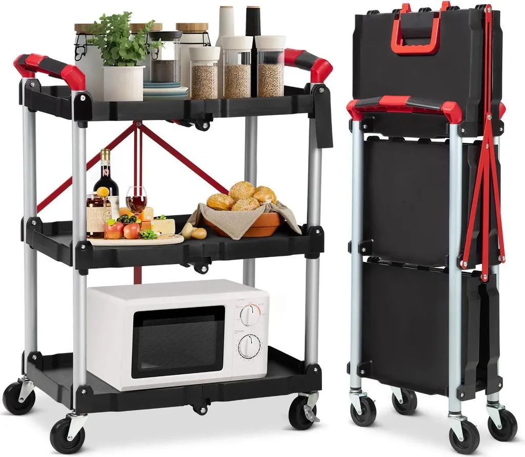 Chariot de rangement entrepôt pliable 3 étages noir pour logistique