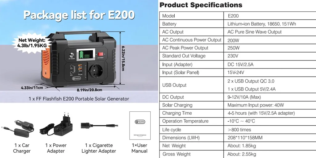 Batterie de secours 151Wh E200 compacte et légère 2,55kg Sortie 230V CA - 2