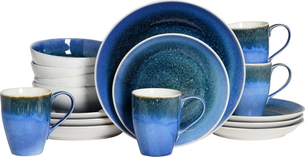 CreaTable, 24302, Caldera Blau, Kombiservice 16-tlg, Steinzeug