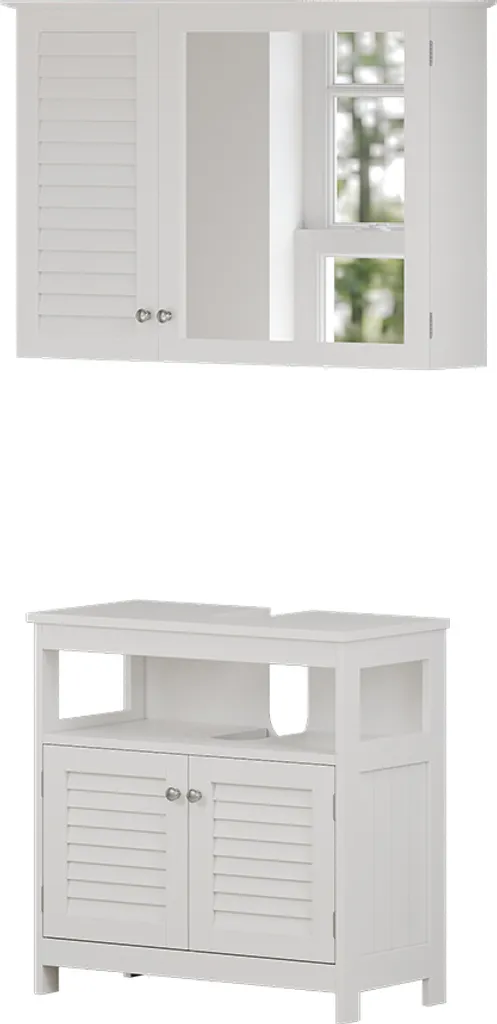 Meuble bas de salle de bain Vicco Riad Blanc avec étagère modulable 2 pièces