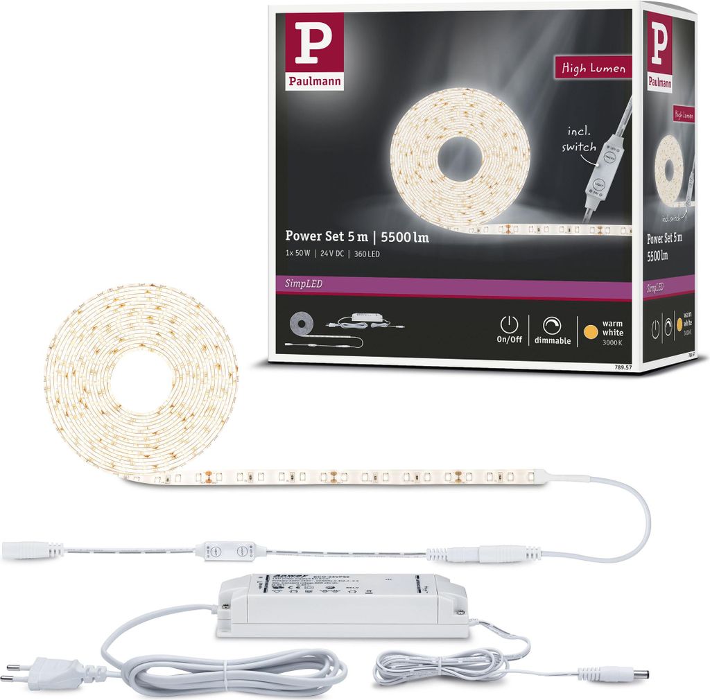 Paulmann SimpLED Power LED Strip Warmweiß Komplettset