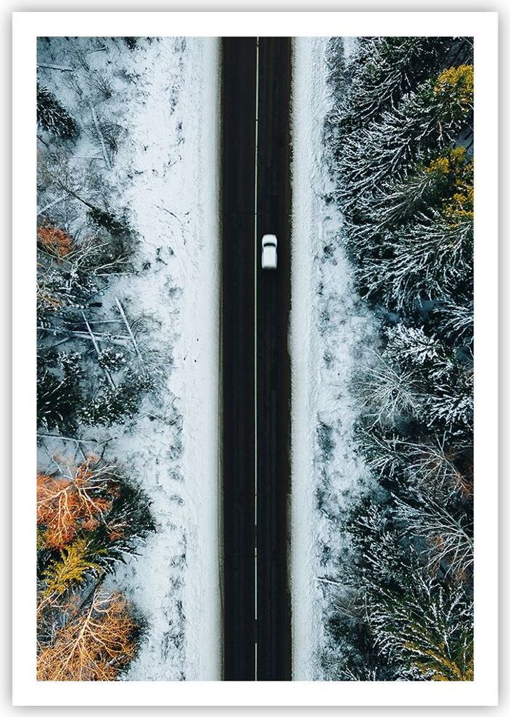 Poster - Poster ohne Rahmen - Wald Weg Schnee - 70x100 cm - Wand Bild - Wanddeko - Wandbilder - Kunstposter - Wandposter - Bilder - Kunstdruck - Wa...