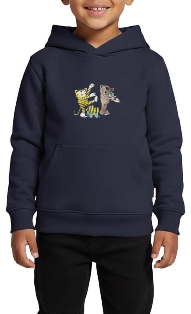 Spreadshirt Janosch Tiger und Freunde Machen Musik Kinder Premium Hoodie, 146/152 (10 Jahre), Navy