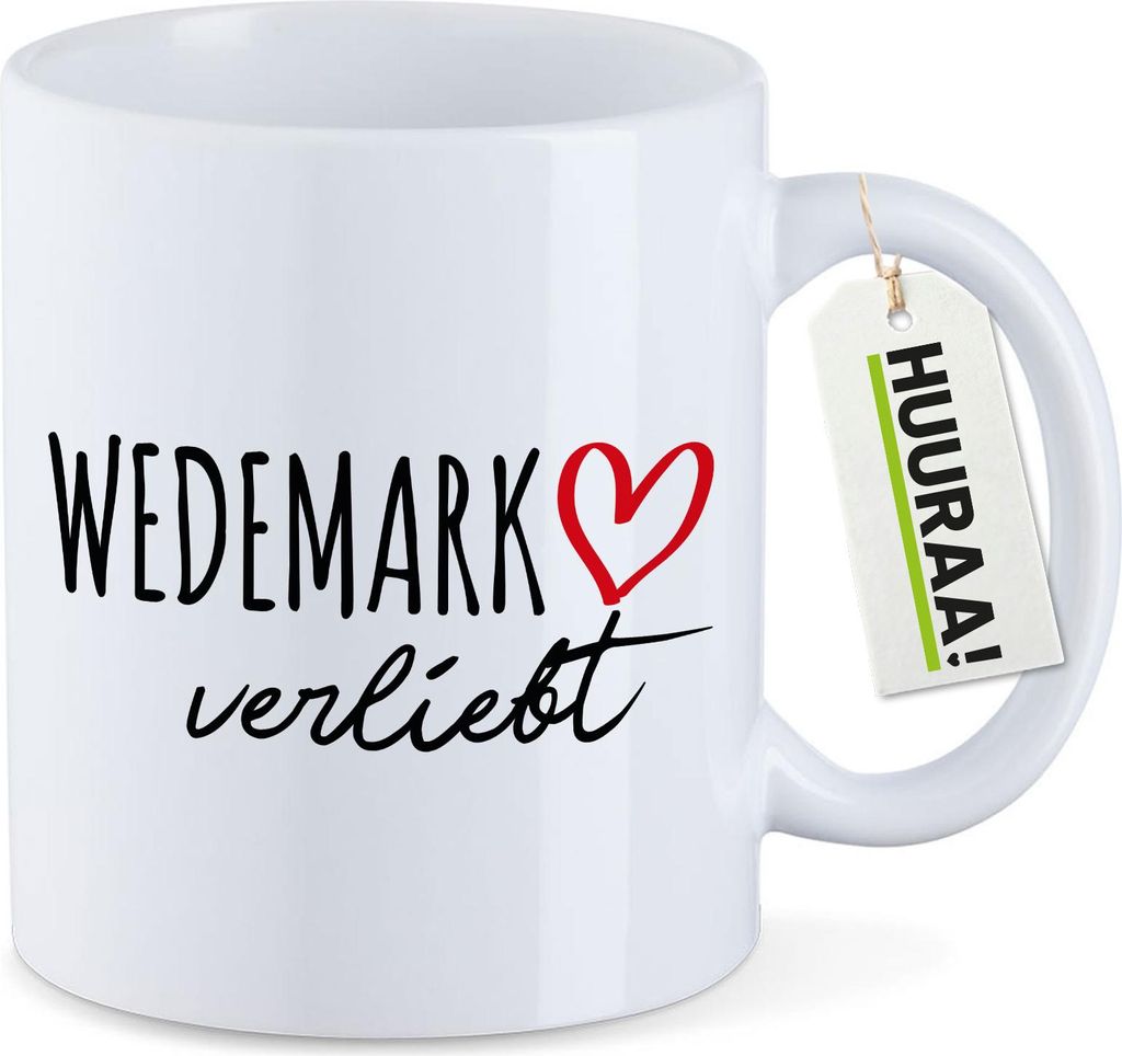 Huuraa Kaffeetasse Wedemark verliebt 330ml Weiß Keramik Kaffeebecher Geschenkidee
