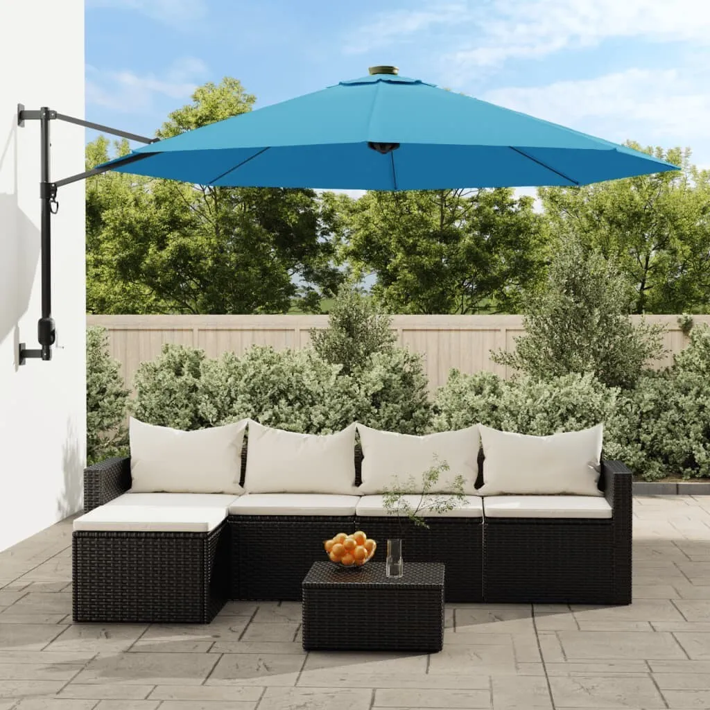 Parasol Mural 290 cm Bleu Mer avec LED : fini l'encombrement au sol !