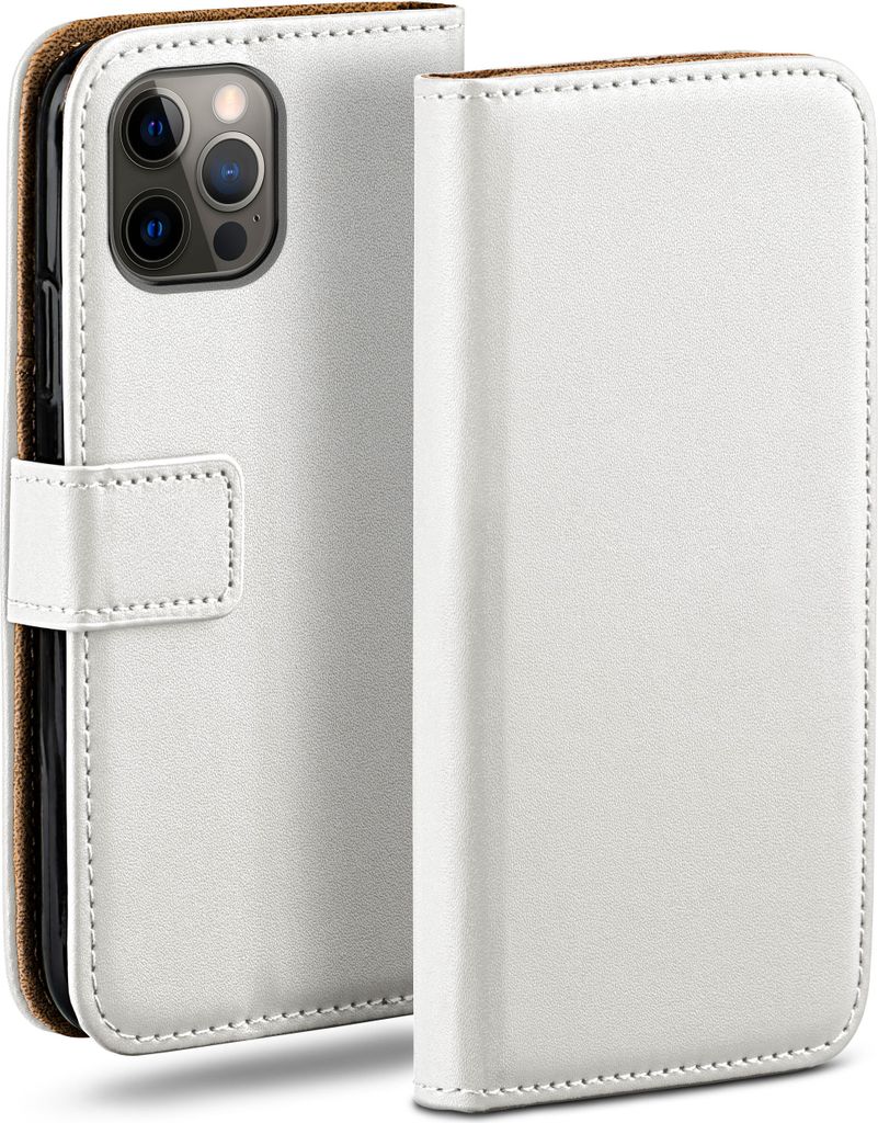 moex Book Case kompatibel mit Apple iPhone 12 Pro Max - Hülle 360 Grad klappbar, Weiß