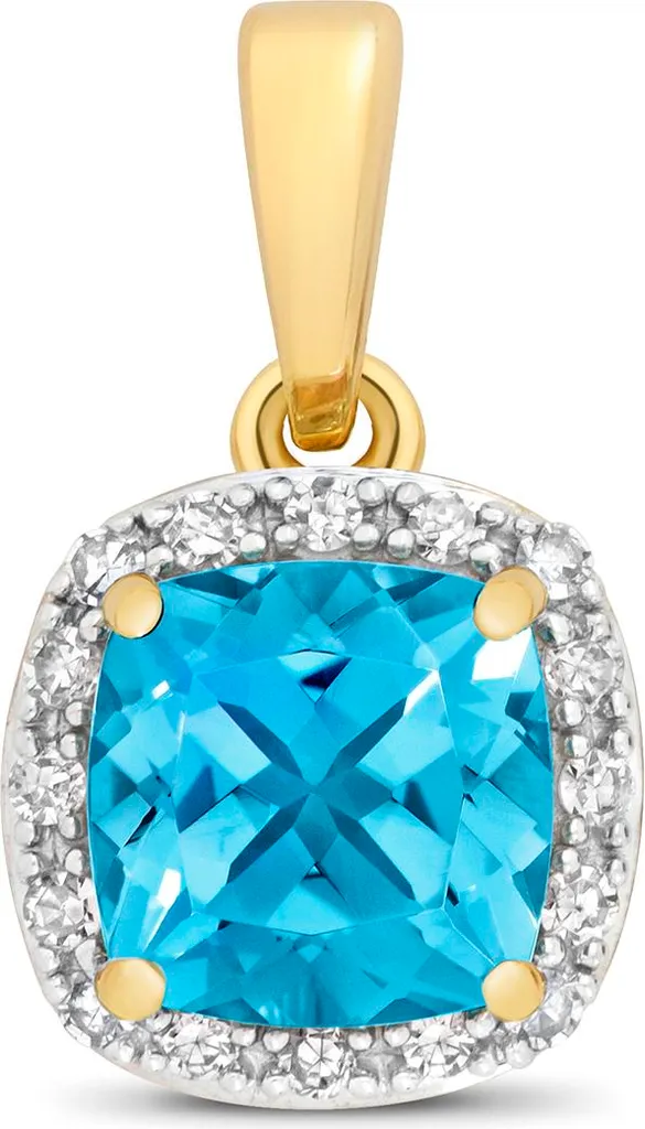 Pendentif Femme Or 375/1000 Diamant 0.08ct et Topaze Bleu TRS14370 15x8mm