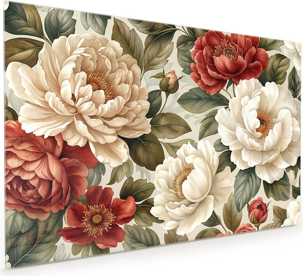 Küchenrückwand Spritzschutz Glas mit Motiv Florales Blütenmuster 40 x 40 cm