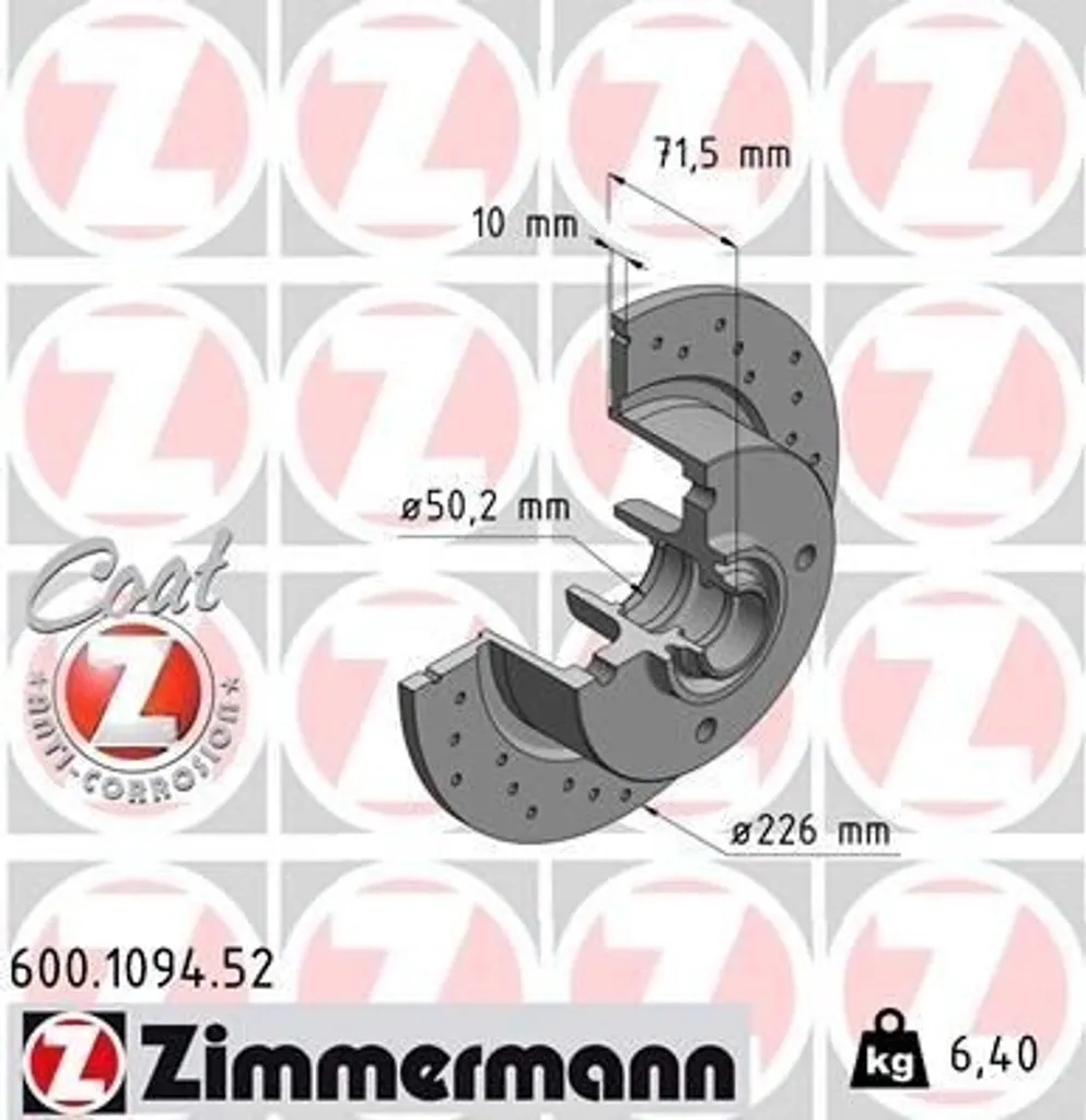Disques de Frein Zimmermann 600.1094.52 Anti-Corrosion pour VW 84mm