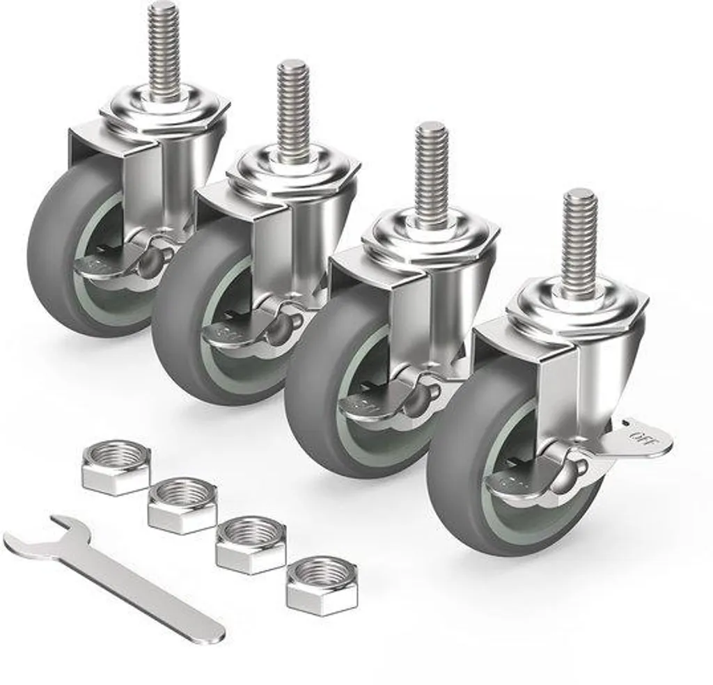 Roulettes de transport 75 mm robustes M12 - Pack de 4 roues noires
