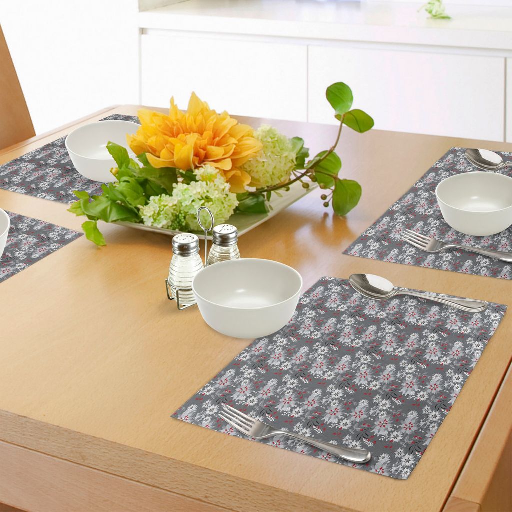 ABAKUHAUS Blumen Platzmatten, Frühlings-Saison-Illustration mit Greyscale-Hintergrund-Natur-Zusammensetzung, Tiscjdeco aus Farbfesten Stoff für d...