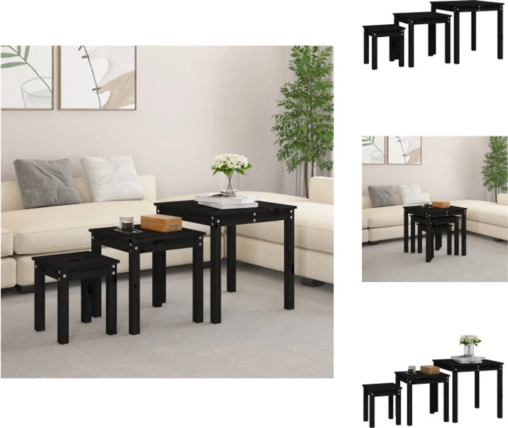 Tables d'appoint gigognes en bois noir - Set de 3 tables basses vidaXL