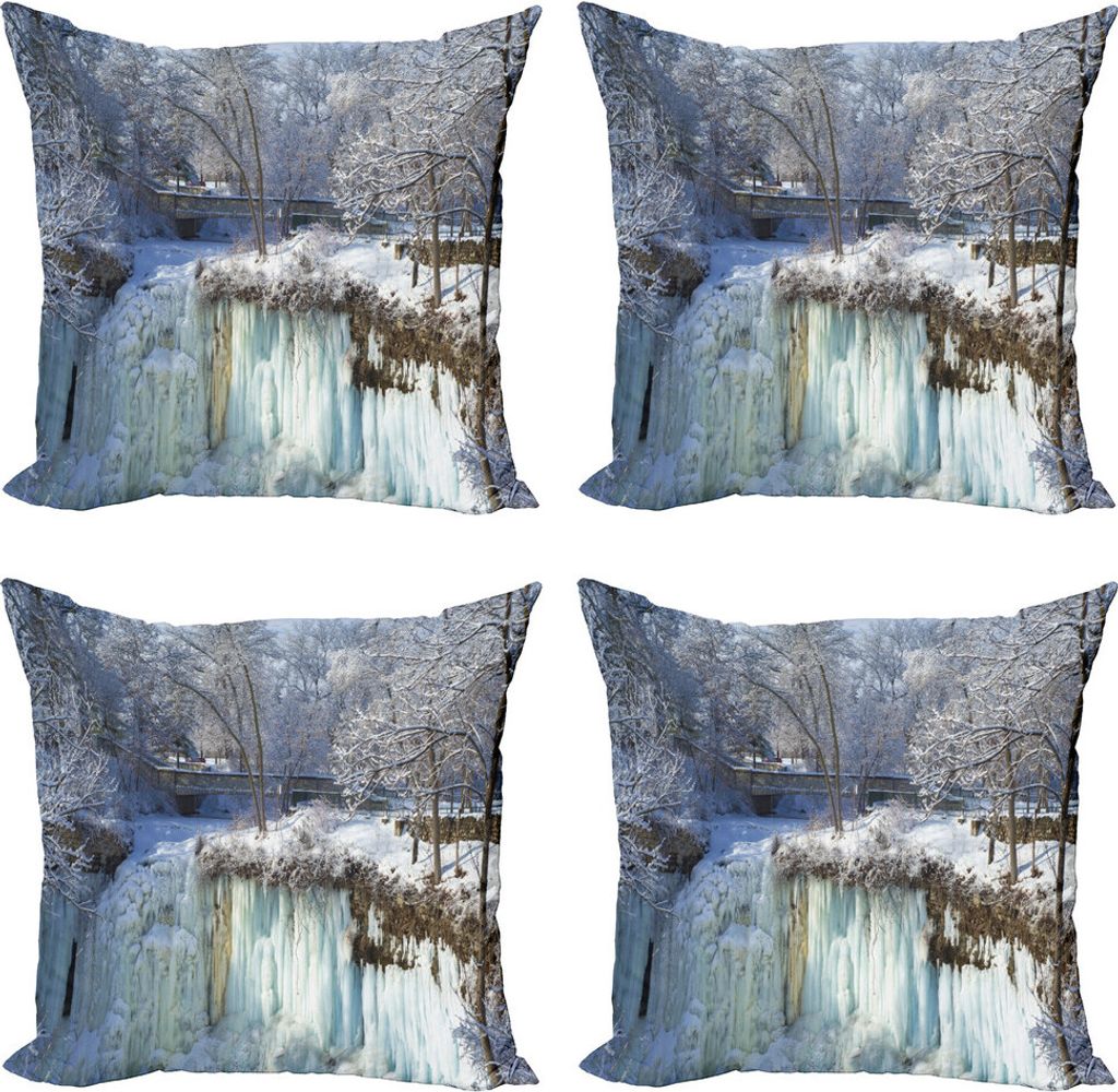 ABAKUHAUS Minnesota Kissenbezug Set (4 Stück), Gefrorene Minnehaha Fall, Moderner Doppelseitiger Digitaldruck, 50 cm x 50 cm, Mehrfarbig