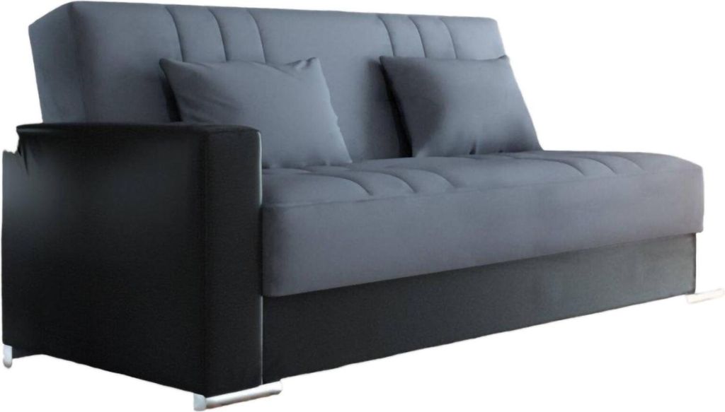 Schlafsofa Sergio, 3-Sitzer-Container-Schlafsofa aus Kunstleder und Stoff, Wohnzimmersofa mit Klick-Klack-Öffnung und 2 Kissen inklusive, 230x96h1...