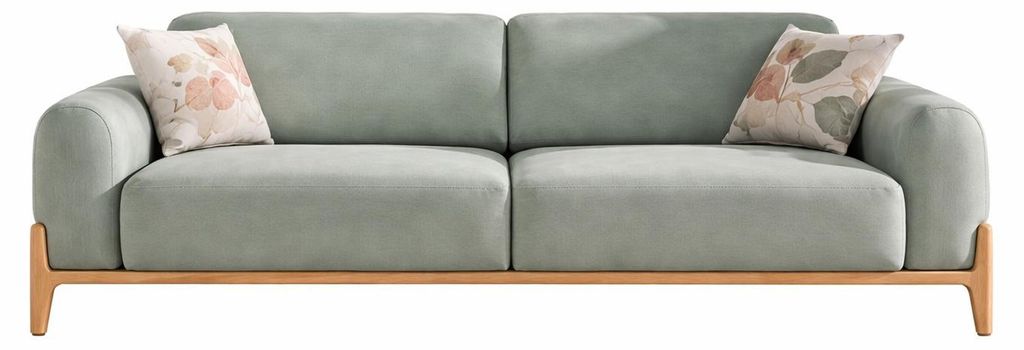 Wohnzimmer-Set Sessel 3-Sitzer-Sofa Weiß-Grün Moderner Stil Holzrahmen