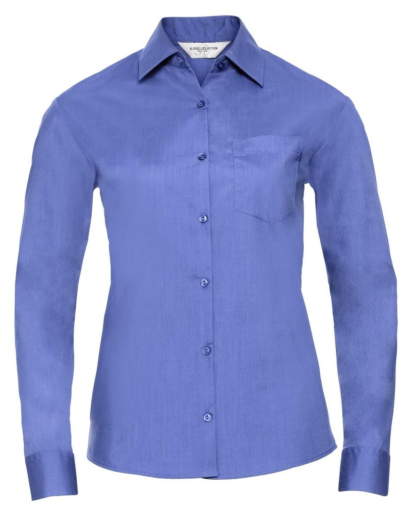 Russell Collection Damen Langarm Bluse FK747 (3XL) (Blau)