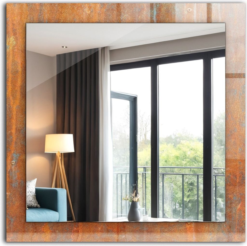 Dekospiegel - Wandspiegel mit Rahmen - Hängespiegel - 60x60 cm - Rostige Metalloberfläche